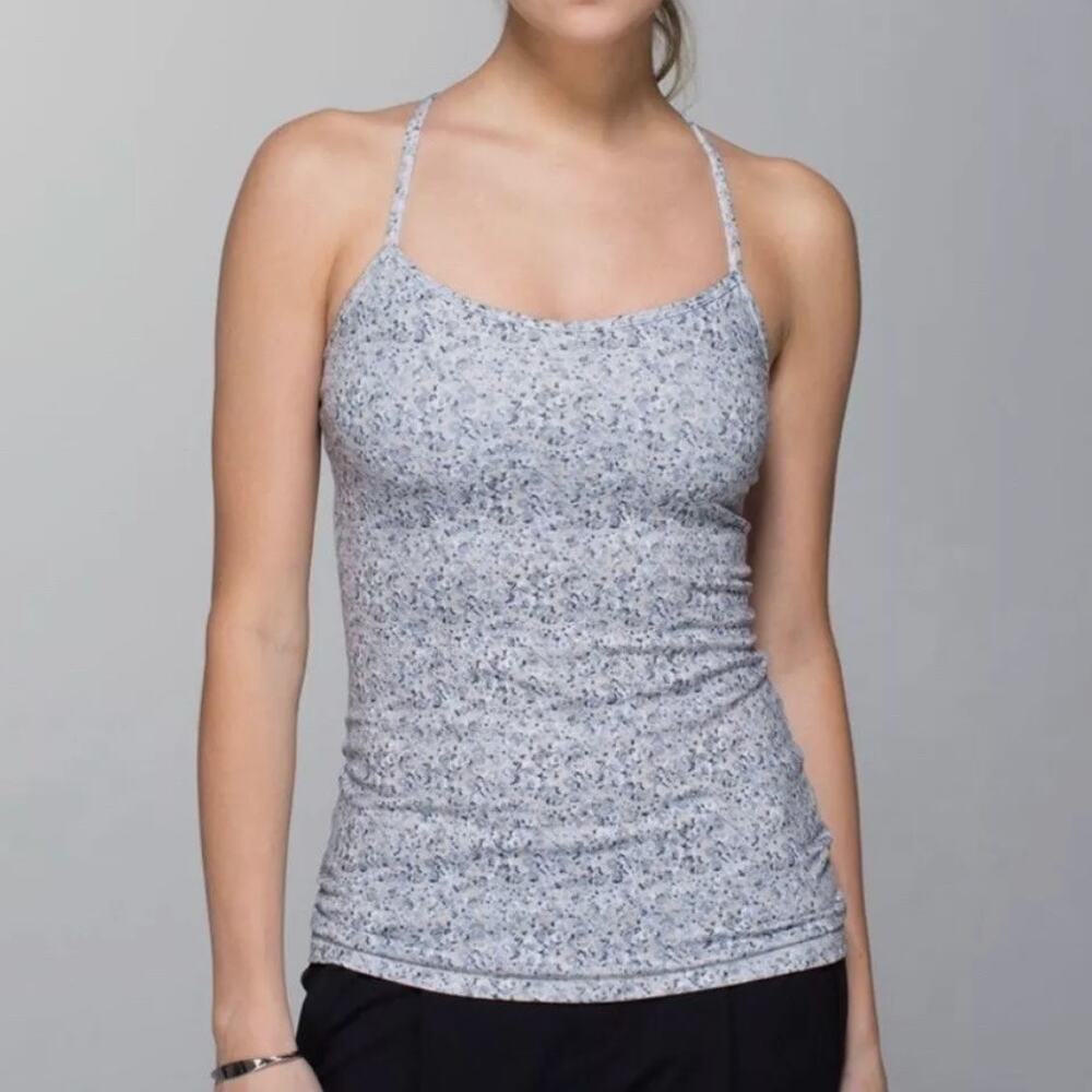Lululemon Gray Speckled Power Y Tank Luon Petite Fleur Silver Spoon Size 4